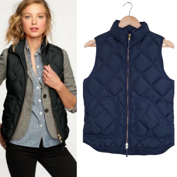 J. Crew Excursion Navy Blue Quilted Down Puffer Vest Small - Picture 1 of 8